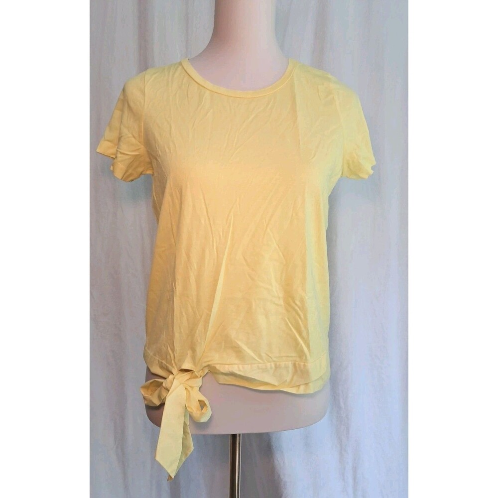 J.Crew Side Tie Short Sleeve Top T-shirt Yellow Round Neck Cotton Stretch Size S